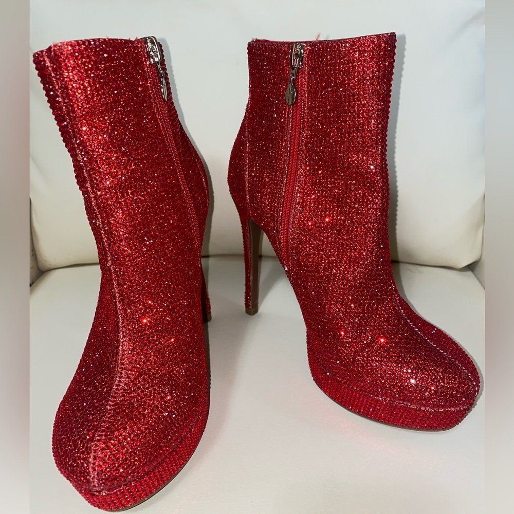 Thalia Sodi New NWOT Stiletto Sparkling Red Heeled Boots